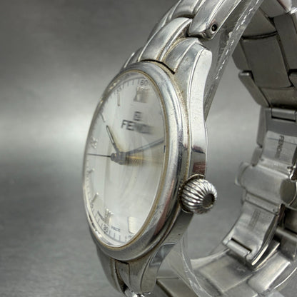 Fendi Orologi Watch Men 35mm Silver Dial Silver Tone Date Round 061-036 New Batt2