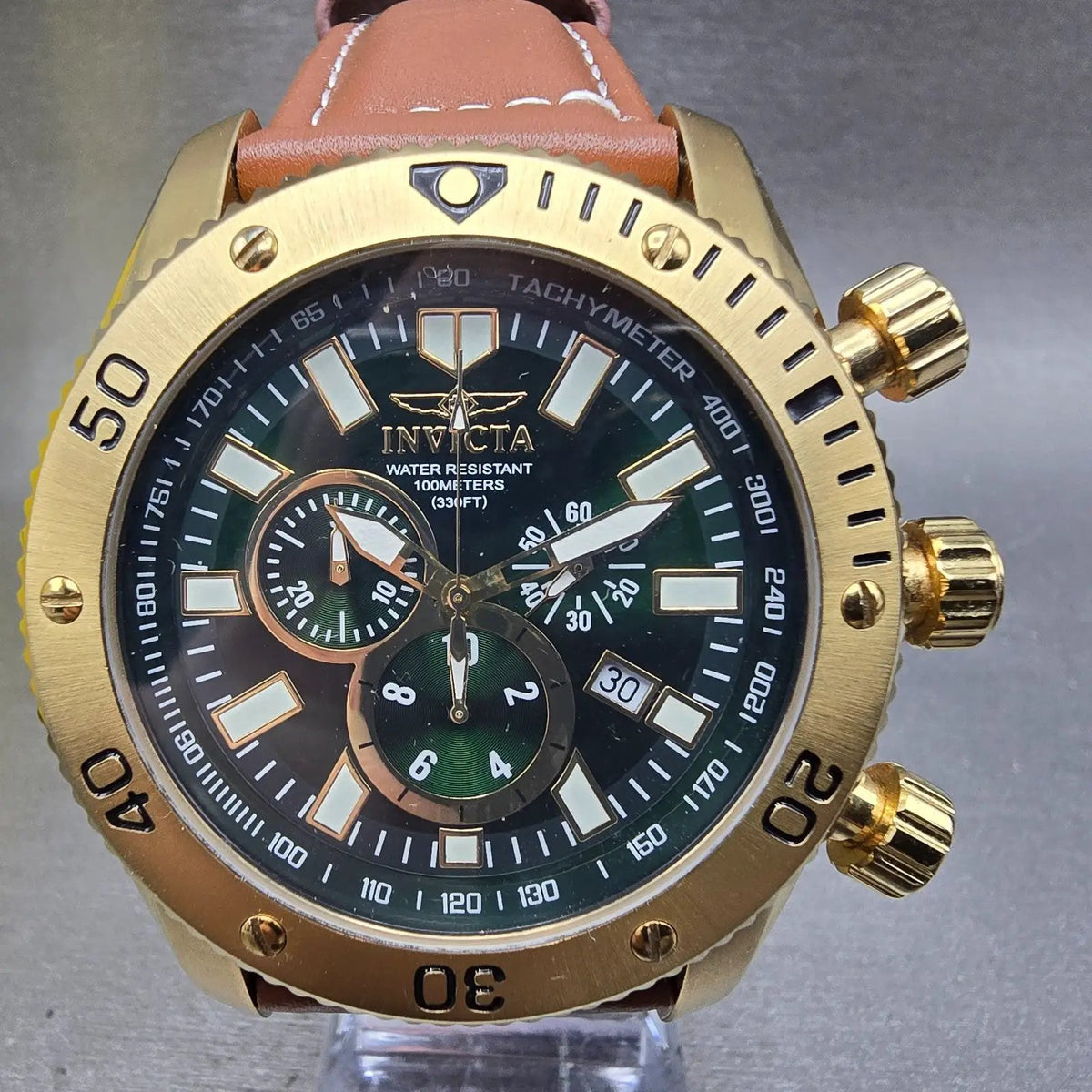 Invicta Sea Spider Chronograph Watch Men 50mm Green Dial Gold Date 0141 New Batt1