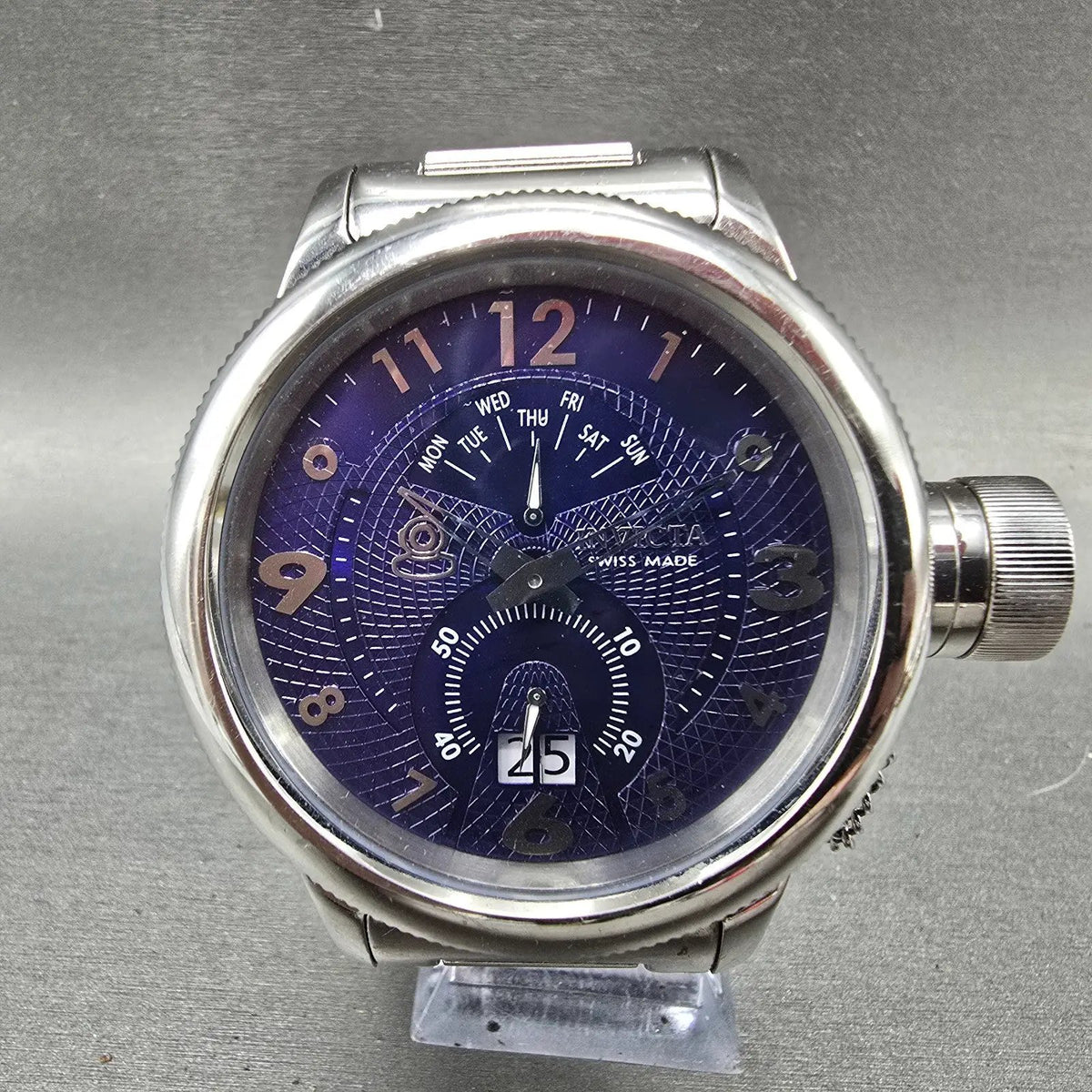 Invicta Russian Diver Watch Men 52mm Blue Dial Steel Daydate Round New Batt 52120