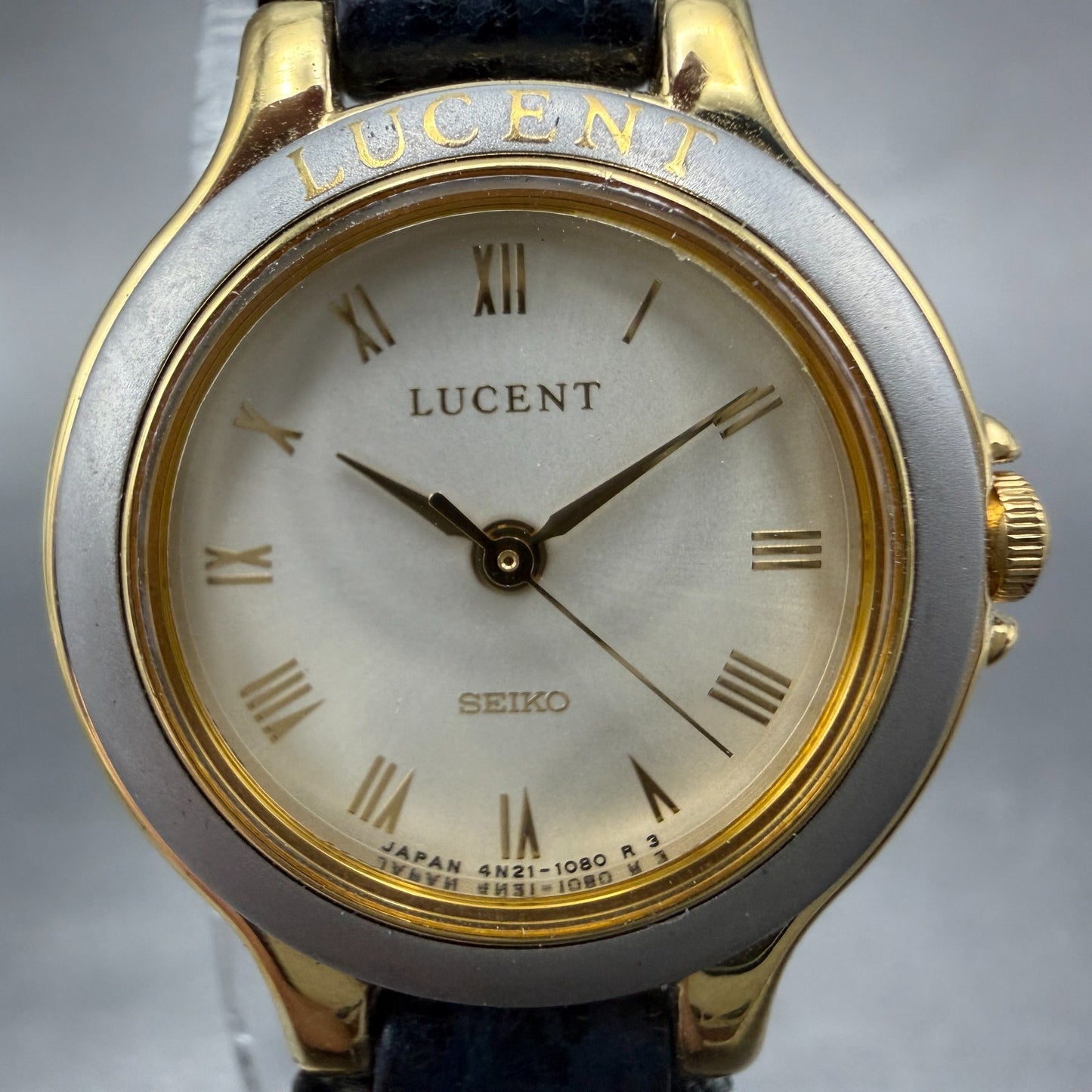 Seiko Lucent Watch Women 22mm Champagne Dial Two Tone Round 4N21-0340 New Batt A1