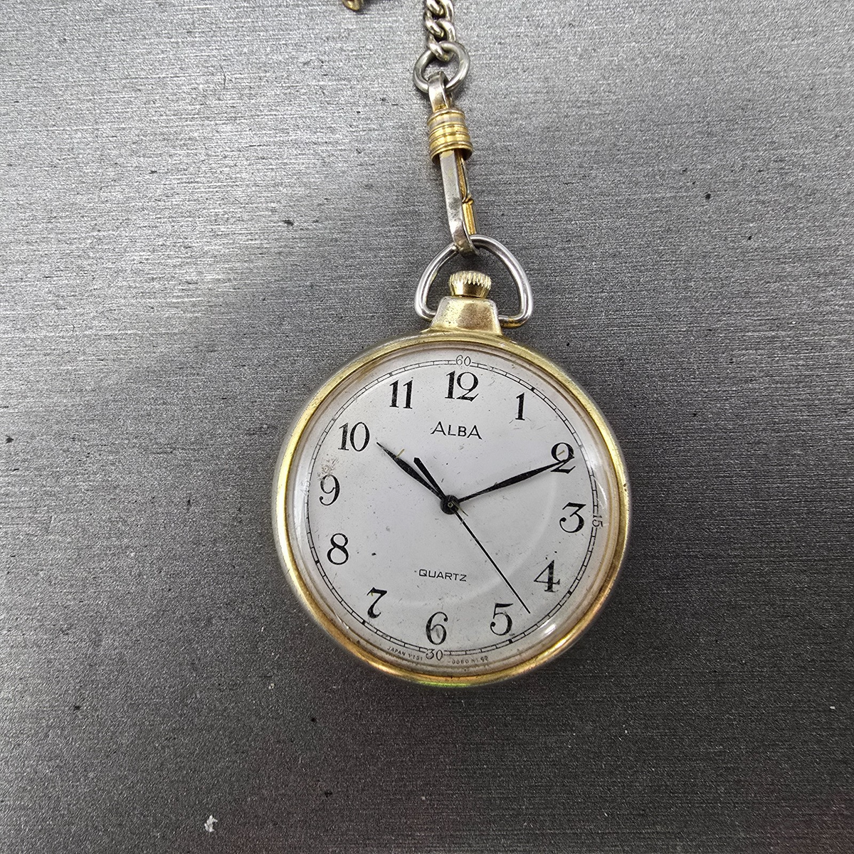 Seiko Alba Pocket Watch Men 36mm White Dial Gold Tone V131-0020 New Battery JDM0