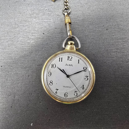 Seiko Alba Pocket Watch Men 36mm White Dial Gold Tone V131-0020 New Battery JDM0
