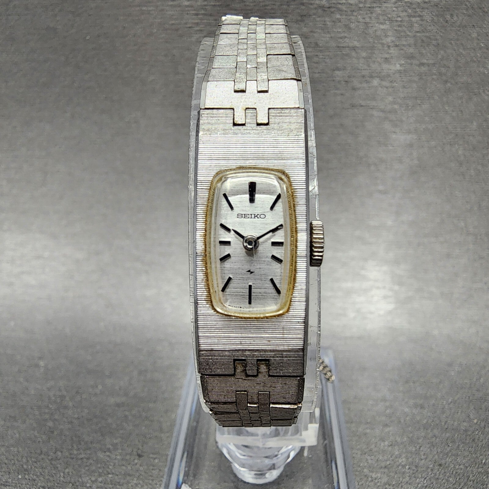 Seiko Watch Women 12mm Silver Dial Silver Tone Rectangle 15203339 New Battery0