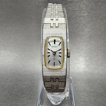 Seiko Watch Women 12mm Silver Dial Silver Tone Rectangle 15203339 New Battery0