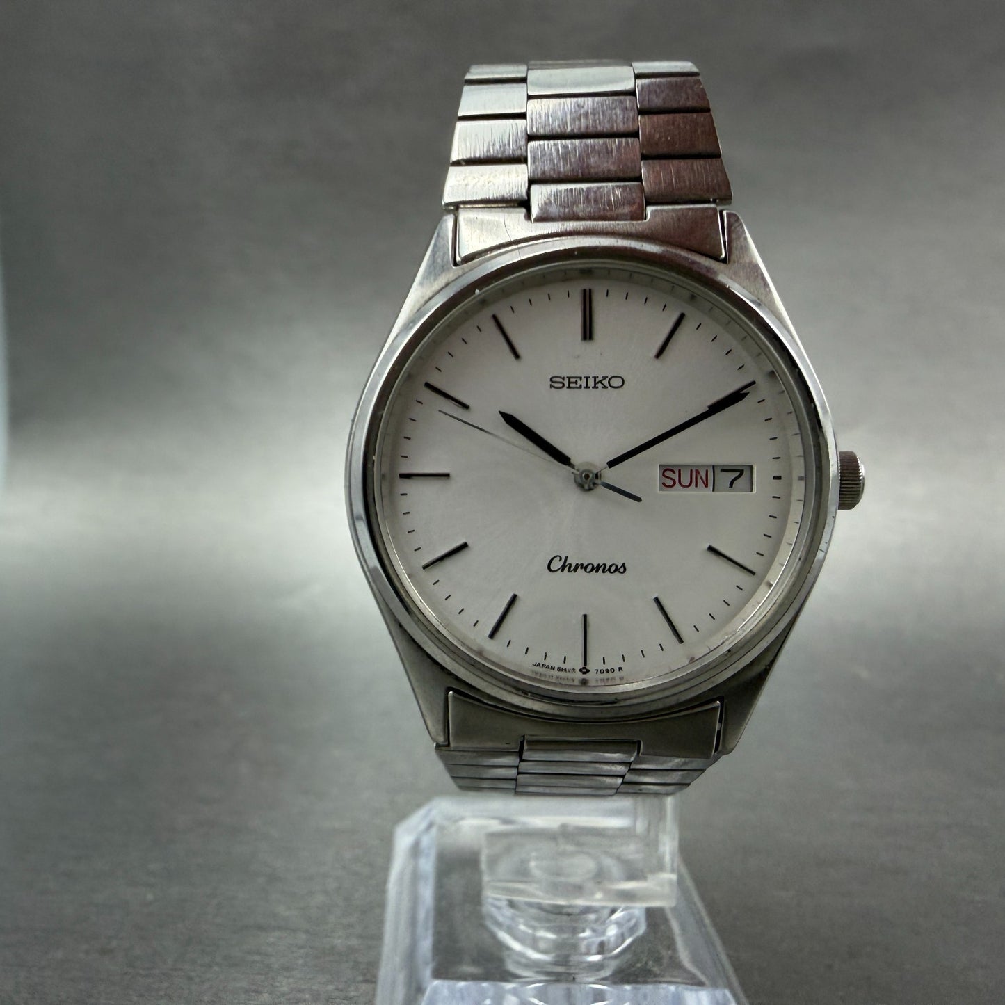 Seiko Chronos Watch Men 33mm White Dial Silver Tone Daydate 5H23-7D40 New Batt5