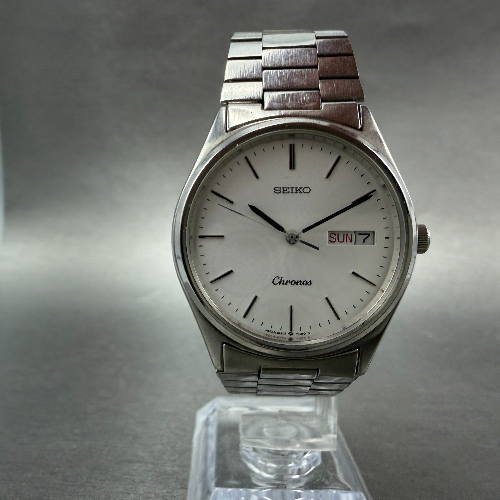 Seiko Chronos Watch Men 33mm White Dial Silver Tone Daydate 5H23-7D40 New Batt5