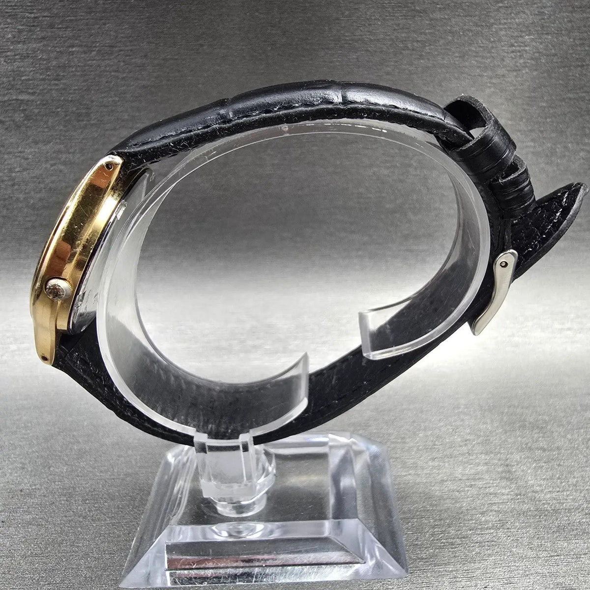 Seiko SQ Watch Men 33mm Gold Dial Gold Tone Daydate Round 5H23-7B09 New BatteryP6