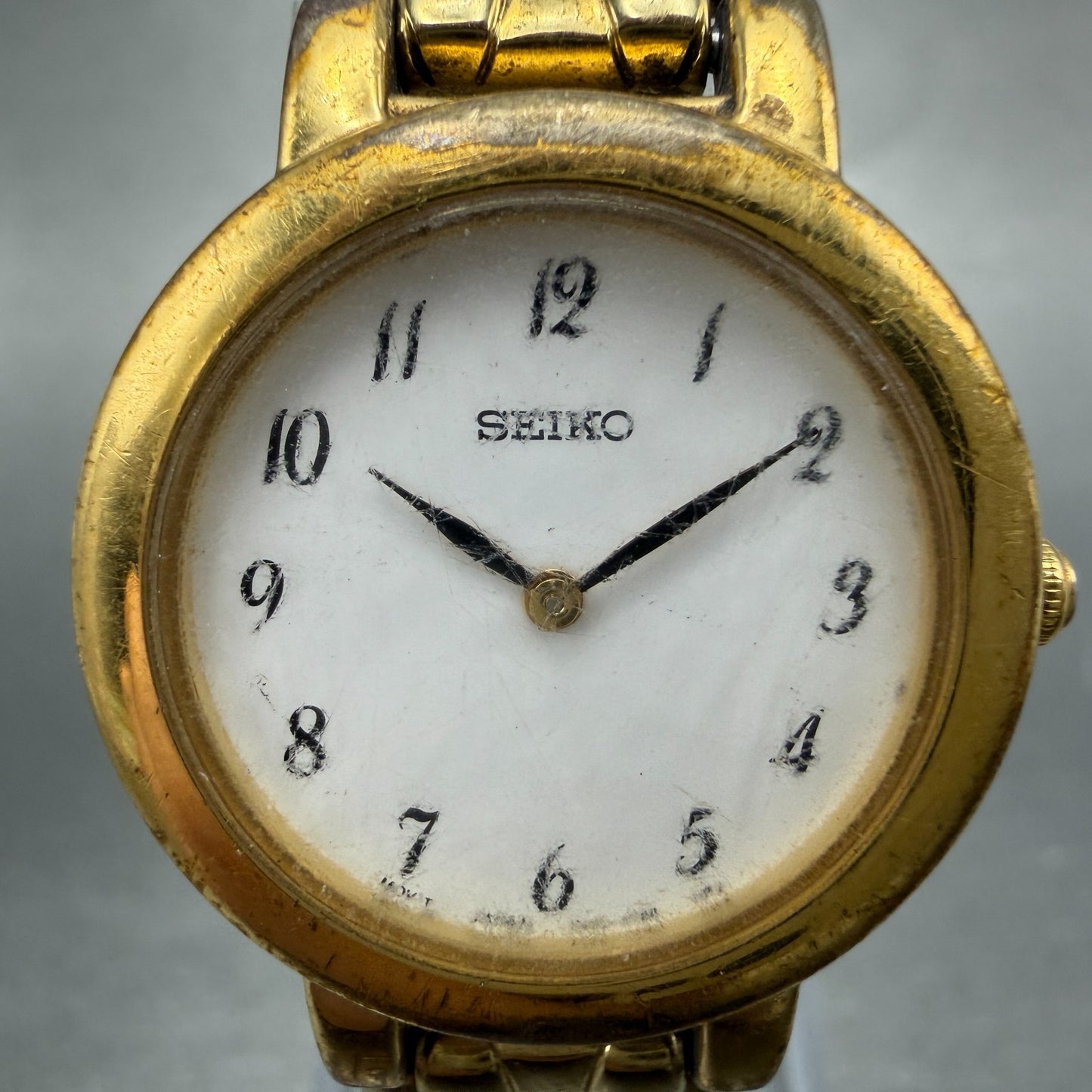 Seiko Watch Women 24mm White Dial Gold Tone Round 1N00-1E19 New Battery 78761