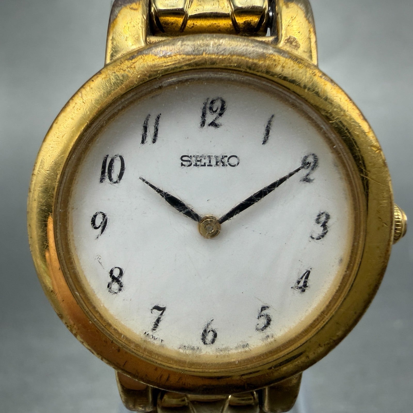 Seiko Watch Women 24mm White Dial Gold Tone Round 1N00-1E19 New Battery 78761
