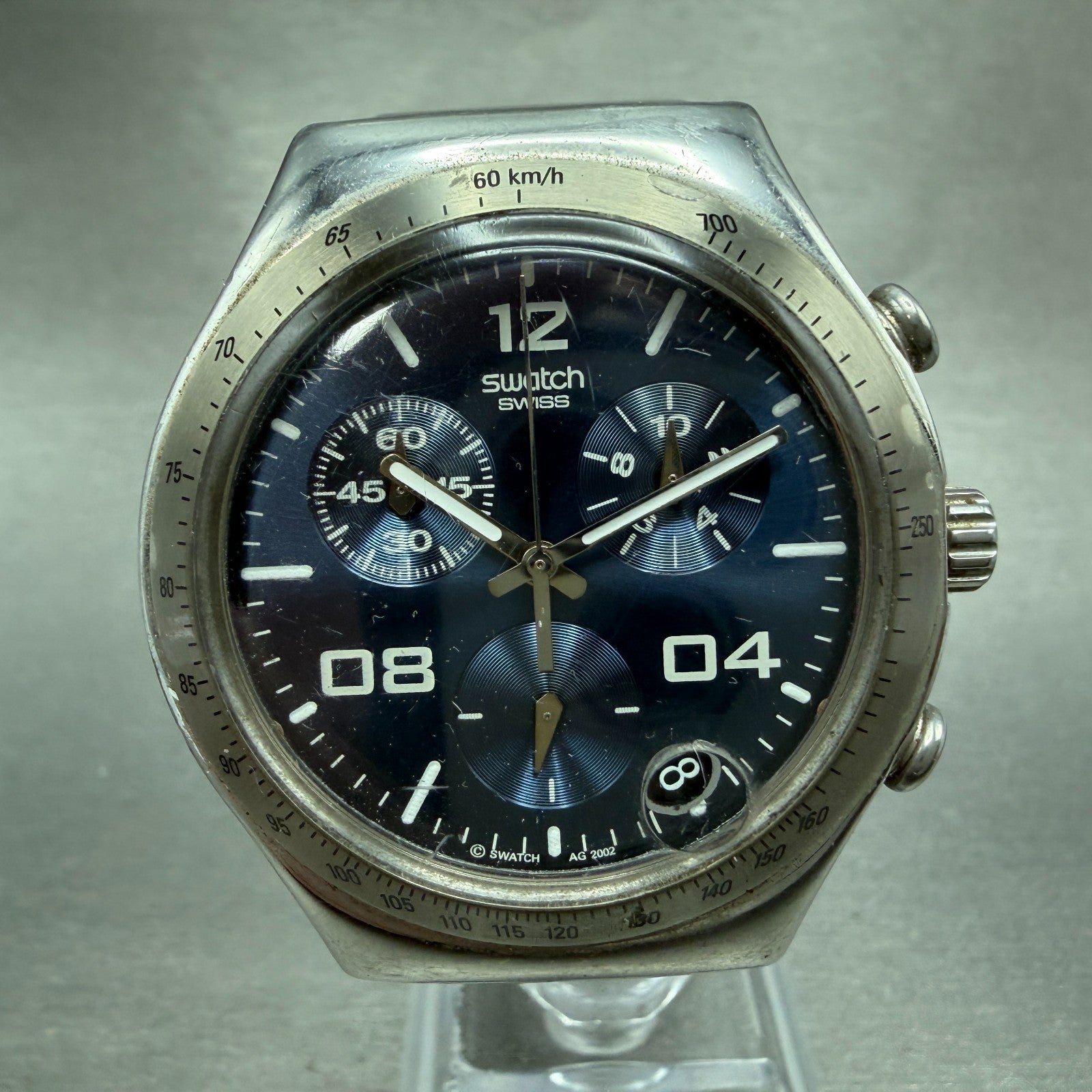 Swatch irony Chrono Blustery Watch Men 40mm Blue Dial Steel Date YCS438G NewBat0