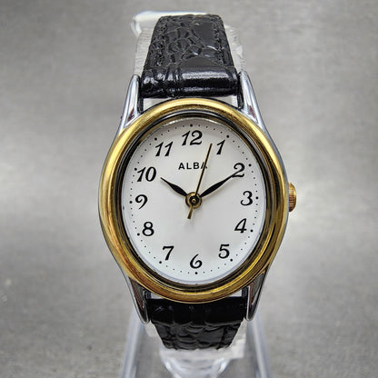 Seiko ALBA Watch Women 21mm White Dial Two Tone Oval VX01K989 New Battery0