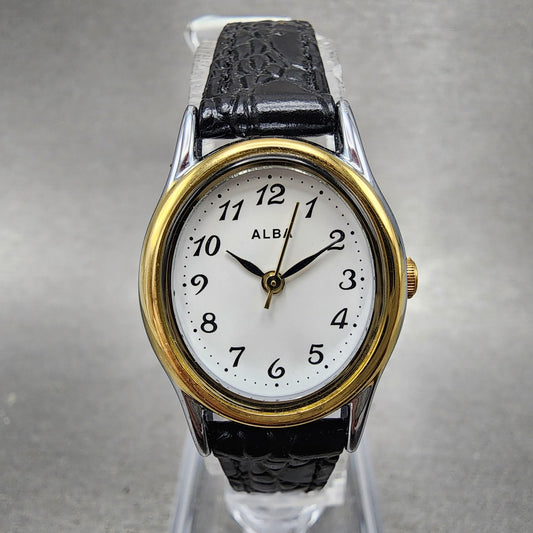 Seiko ALBA Watch Women 21mm White Dial Two Tone Oval VX01K989 New Battery0