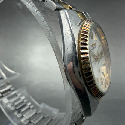 Seiko SQ Watch Women 25mm Silver Dial Two Tone Daydate Round 2A23-0039 NewBat 563