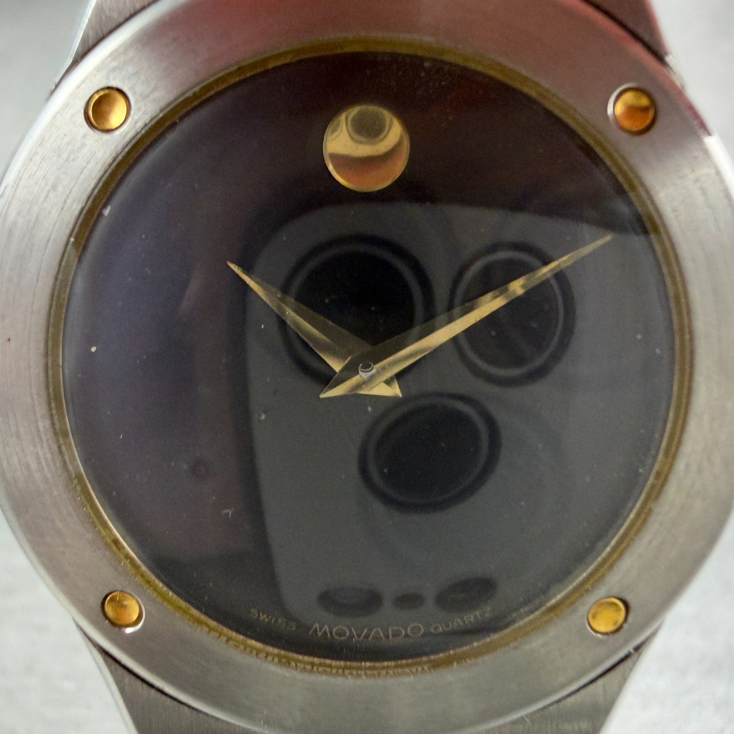 Movado Museum Watch Men 34mm Black Dial Two Tone Round New Battery W/Box2