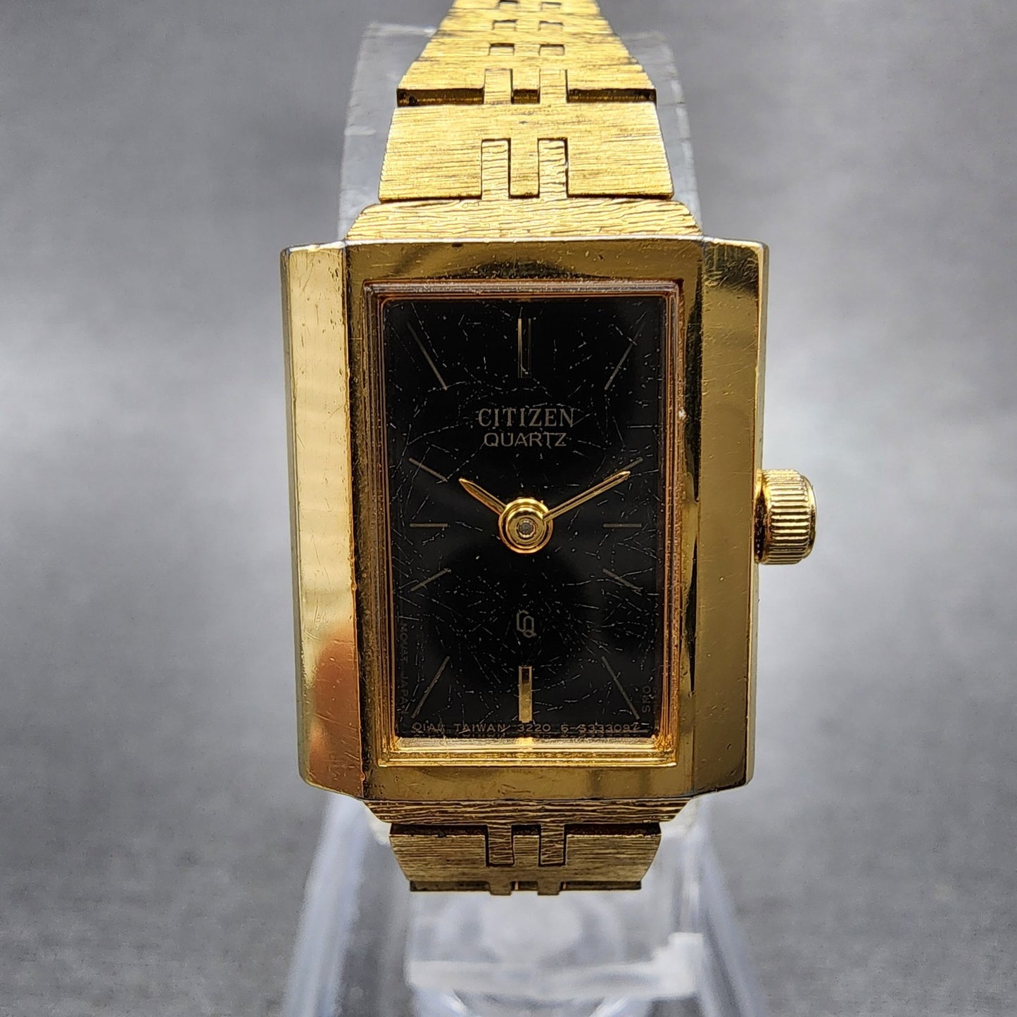 Citizen CQ Watch Women 17mm Black Dial Gold Tone Rectangle 3220 New Battery1