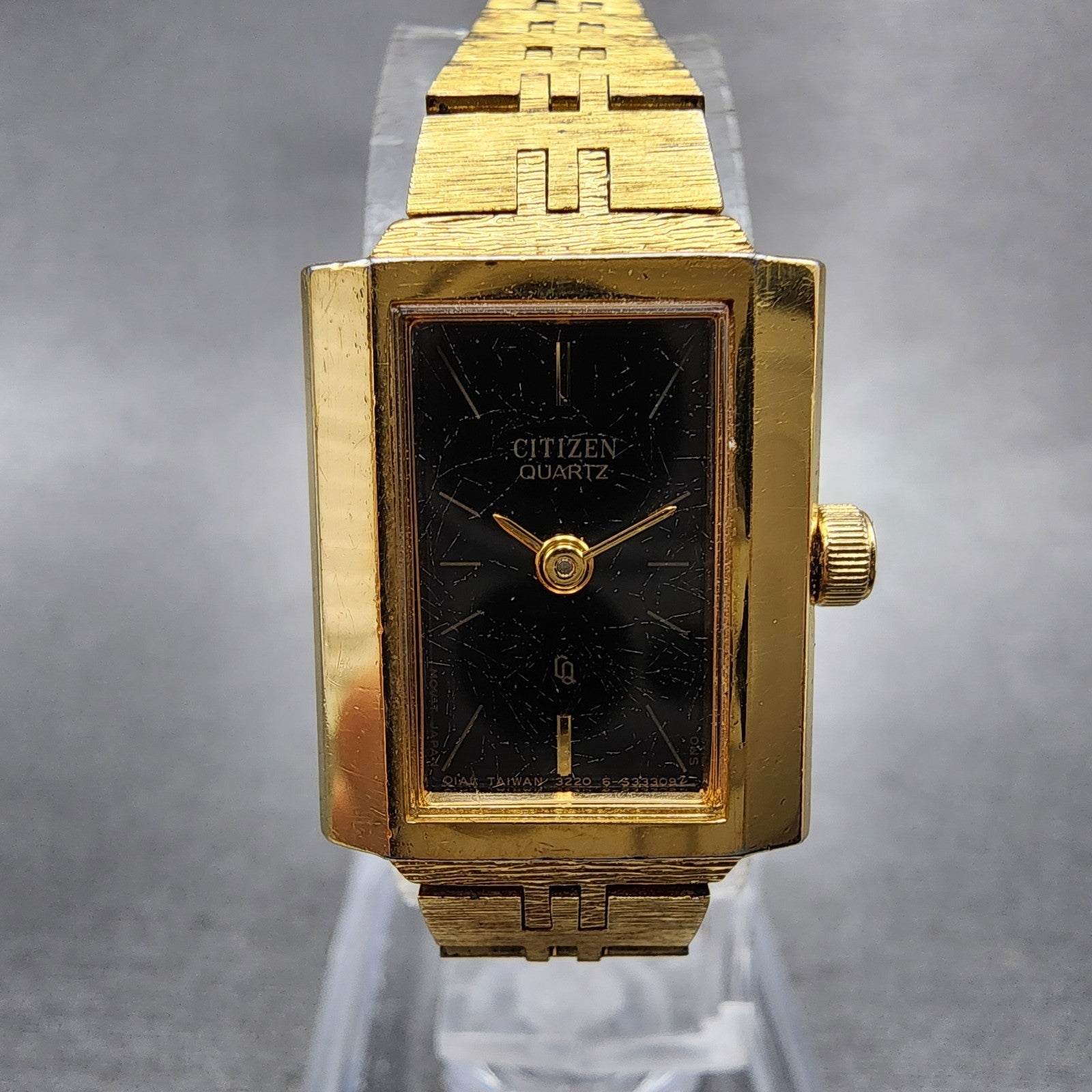 Citizen CQ Watch Women 17mm Black Dial Gold Tone Rectangle 3220 New Battery1