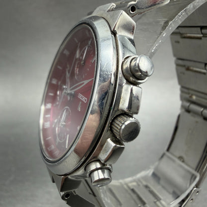 Seiko Lukia Chronograph Watch Women 35mm Red Dial Silver Dial Date New Battery2