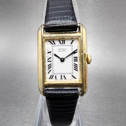 Seiko Tank Watch Women 17mm White Dial Gold Tone Rectangle 1400-8069 New Battery