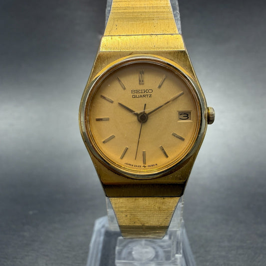 Seiko Watch Women 21mm Champagne Dial Gold Tone Date Round 2A22-0029 New Battery0
