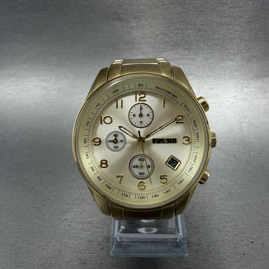 Fossil Chronograph Watch Women 40mm Champagne Dial Gold Tone Date Round New Batt0