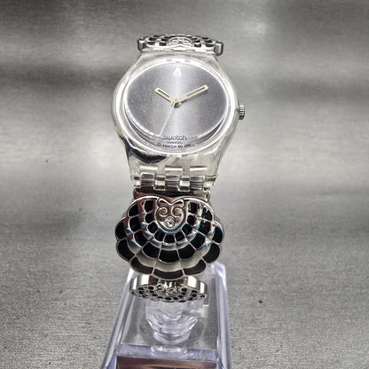 Swatch Revue Star Watch Women 25mm Gray Dial Clear Case Round LM130G New Battery5