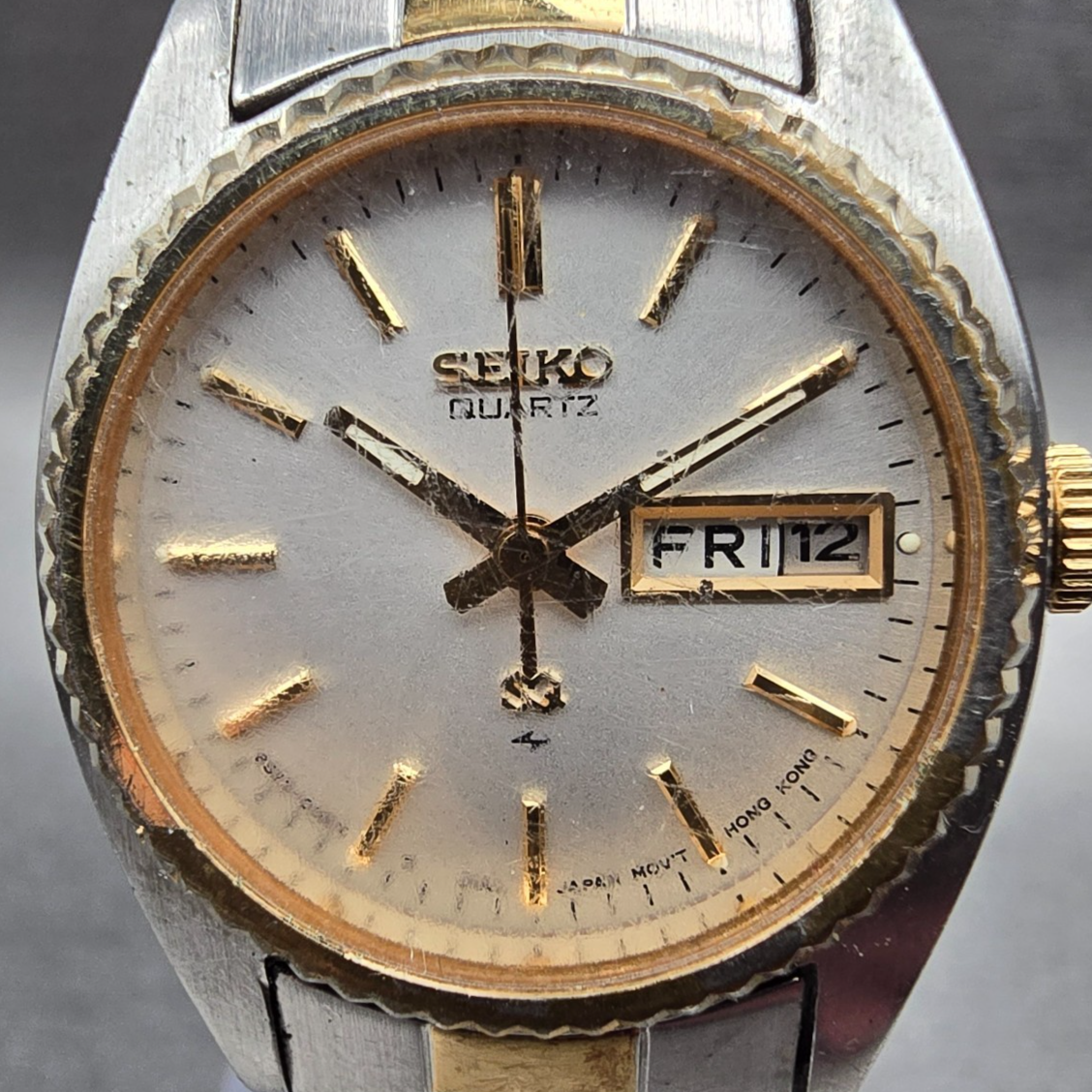 Seiko SQ Watch Women 24mm Silver Dial Two Tone Daydate Round 8523-0059 New BattG1