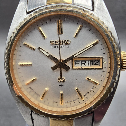 Seiko SQ Watch Women 24mm Silver Dial Two Tone Daydate Round 8523-0059 New BattG1