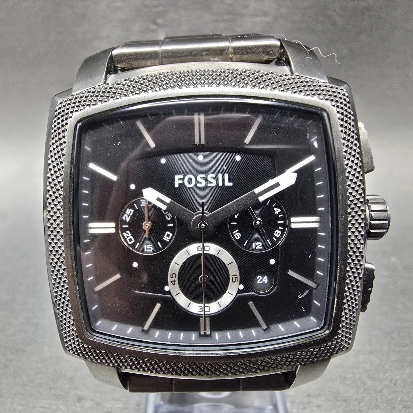 Fossil Chronograph Watch Men 44mm Black Dial Black tone Date FS-4719 New Battery0