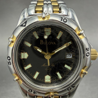 Bulova Marine Star Dive Watch Women 28mm Black Dial Two Tone Date Round New batt1