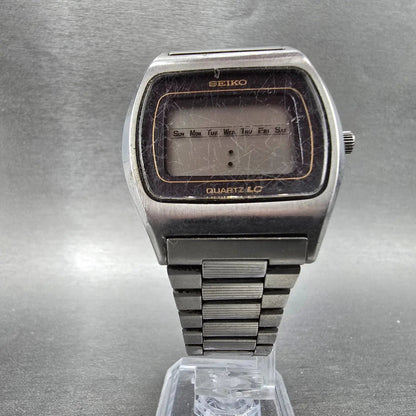 Seiko Digital Watch Men 37mm Black Dial Silver Daydate 0139-5029 PARTS6