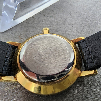 Movado Museum Watch Women 25mm Blue Dial Gold Plated Round Lizard Band New Batt