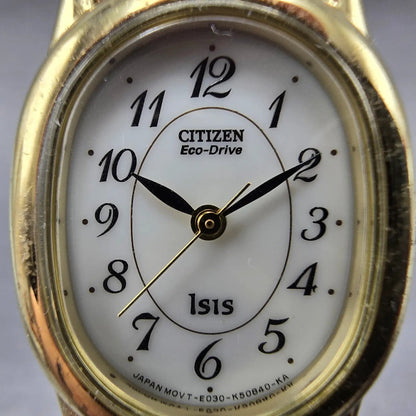 Citizen Eco-Drive Isis Watch Women 22mm White Dial Gold Oval E030-K16539 Runs1