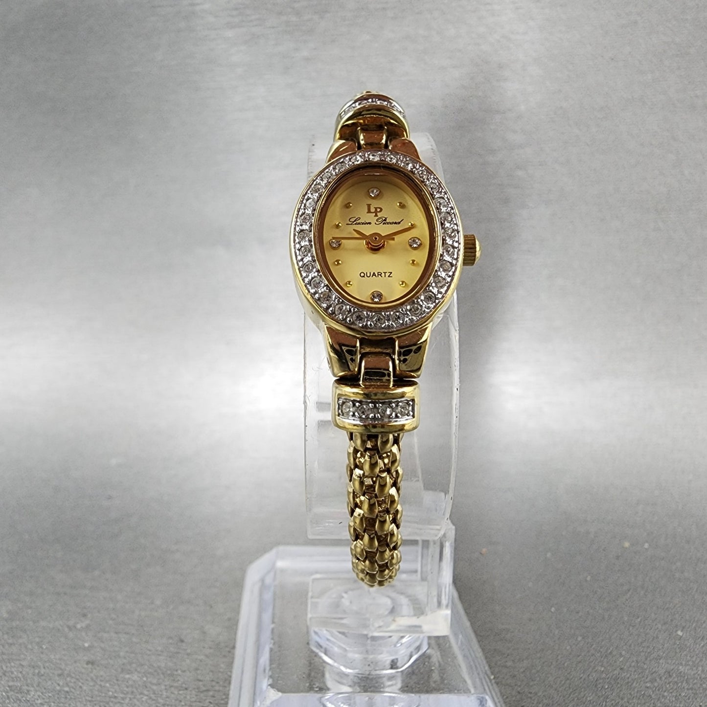 Lucien Piccard Watch Women 16mm Gold Dial Gold Tone Oval Crystals New Battery5