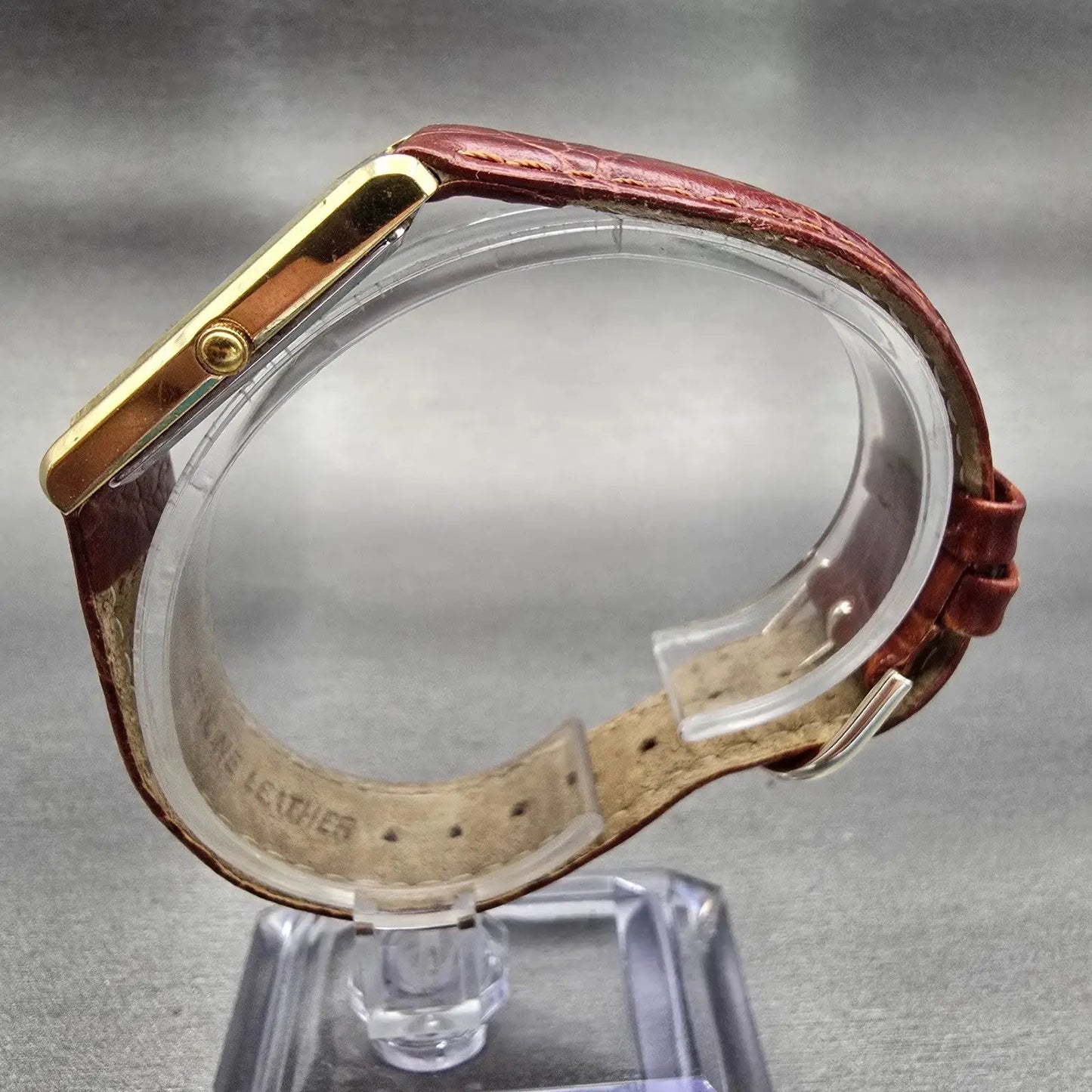 Seiko Watch Men 25mm Gold Dial Gold Tone Rectangle 5Y30-5060 New Battery VTG6