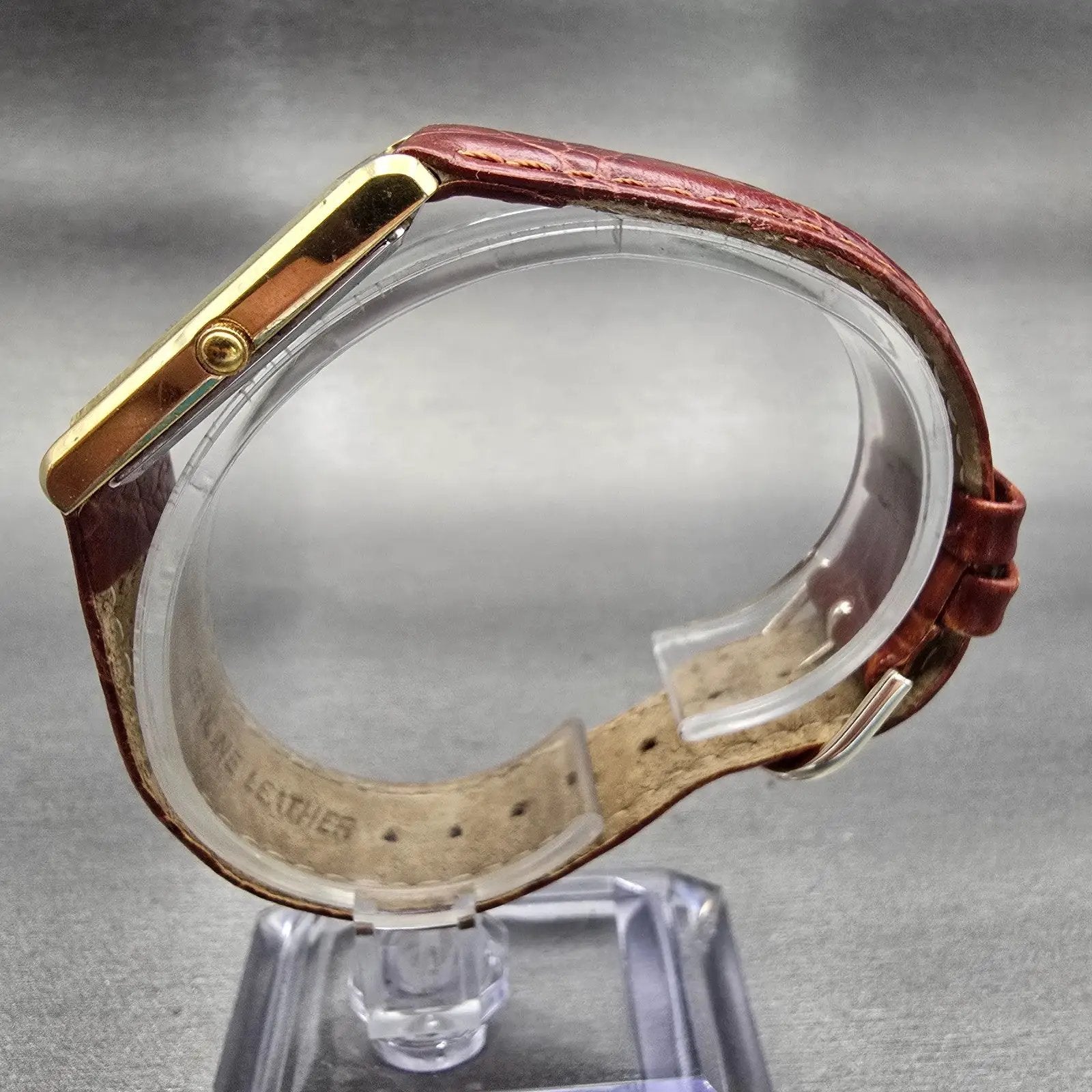 Seiko Watch Men 25mm Gold Dial Gold Tone Rectangle 5Y30-5060 New Battery VTG6