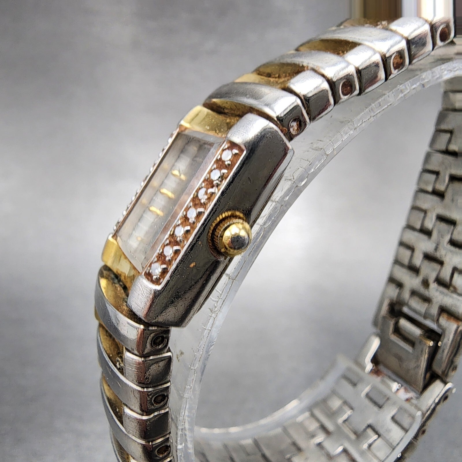 Bulova Tank Watch Women 15mm Silver Dial Two Tone 98F67 New Battery2