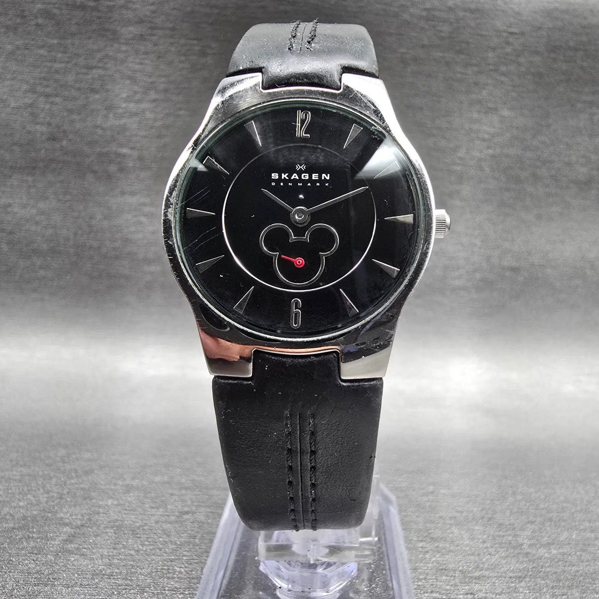 Skagen Mickey Mouse Watch Women 28mm Black Dial Silver Tone D433SSLB New Battery5