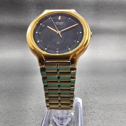 Seiko SX Watch Men 34mm Black Dial Gold Tone Round V701-6J60 New Battery Vintage5