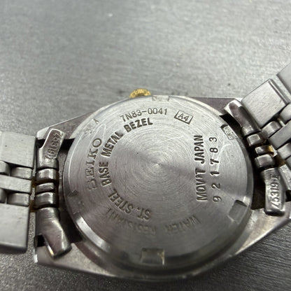 Seiko Watch Women 25mm White Dial Two Tone daydate Round 7n83-0041 New Batt A8H9