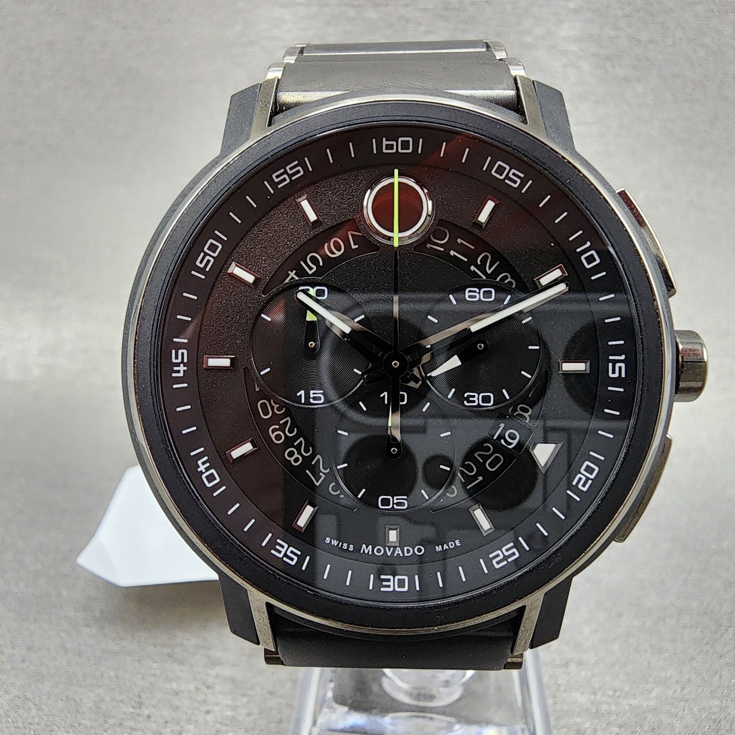 Movado Strato Chronograph Watch Men 44mm Black Dial Black Tone READ!!!! 06075541