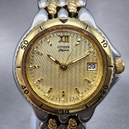 Citizen Elegance Watch Women 25mm Champange Dial Two Tone Round New Batt1
