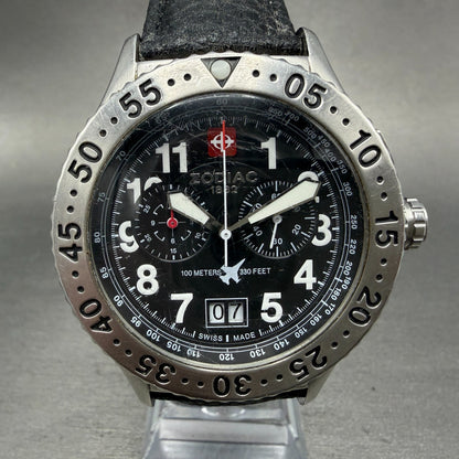 Zodiac Dragon Wing chronograph Watch Men 45mm Black Dial Steel Date ZO7400 Works0