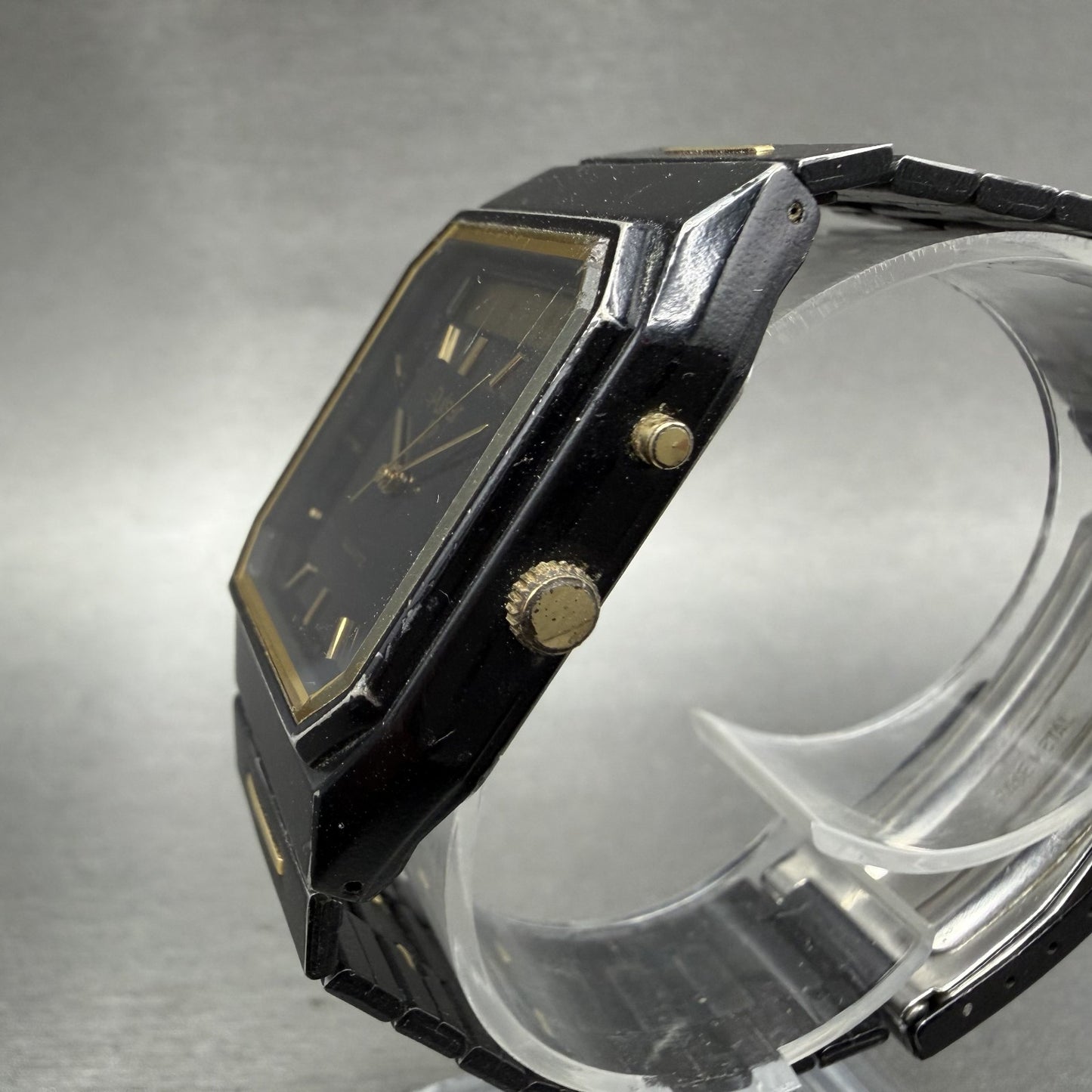 Pulsar Analog Digital Watch Men 30mm Black Dial Black Gold Chrono READ!!! V0312