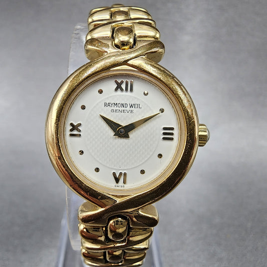 Raymond Weil Watch Women 22mm Cream Dial Gold Plated Round 9827 New Battery0