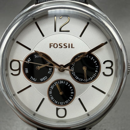 Fossil Watch Women 36mm White Dial Silver Tone Daydate Round BQ3248 New Battery1