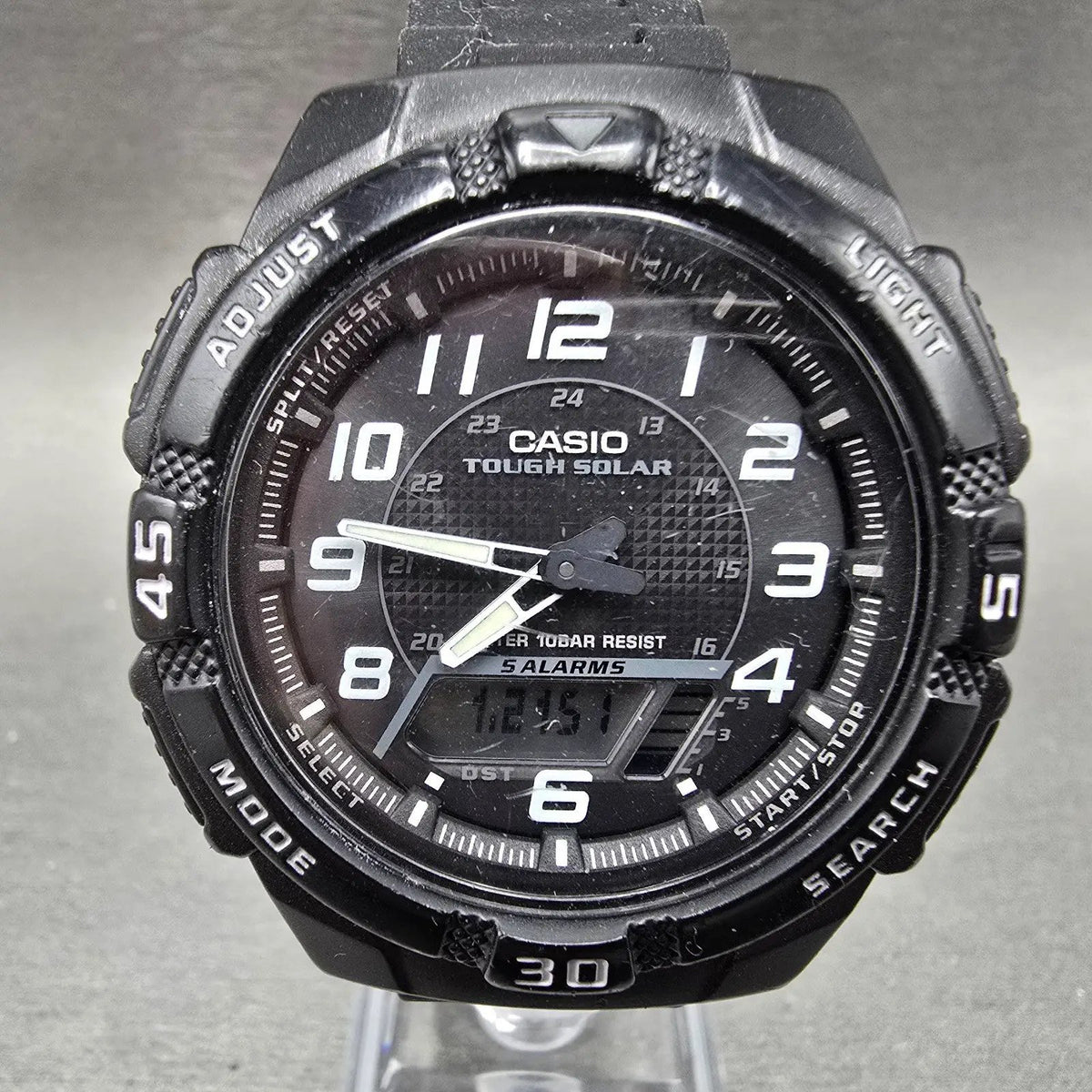 Casio AQ-S800W Watch Men 42mm Black Dial Black Chronograph Alarm Solar Works0