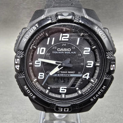 Casio AQ-S800W Watch Men 42mm Black Dial Black Chronograph Alarm Solar Works0