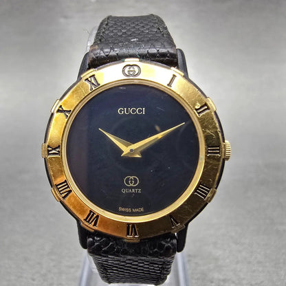 Gucci 3200L Watch Women 26mm Black Dial Black & Gold Tone Round New Battery0
