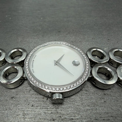 Movado Ono Watch Women 30mm MOP Dial Steel Diamond Bezel 0606098 READ!! New batt3