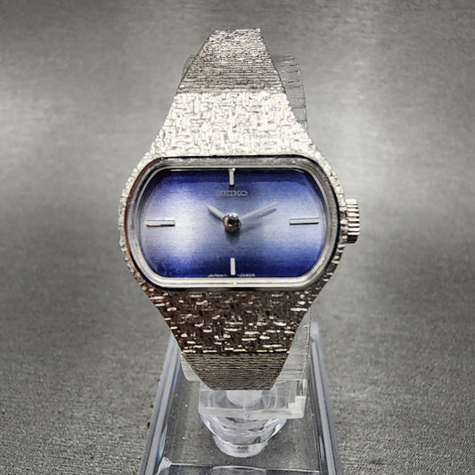 Seiko Watch Women 22mm Blue Dial White Gold plated Manual Wind Runs 1138600